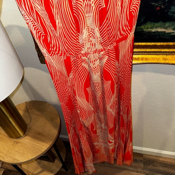Leifsdottir Anthropologie Orange Optic Graphic Print Pleated Strapless Dress 6 - Picture 9 of 9